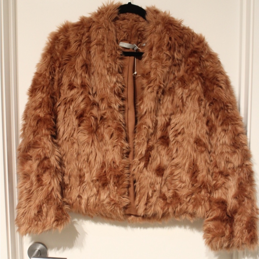 Vince Plush Teddy Jacket in Warm Brown